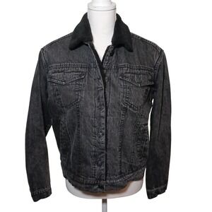 VIGOSS Black Wash Denim Sherpa Lined Trucker Jacket‎ XS Jean Jacket Button Up